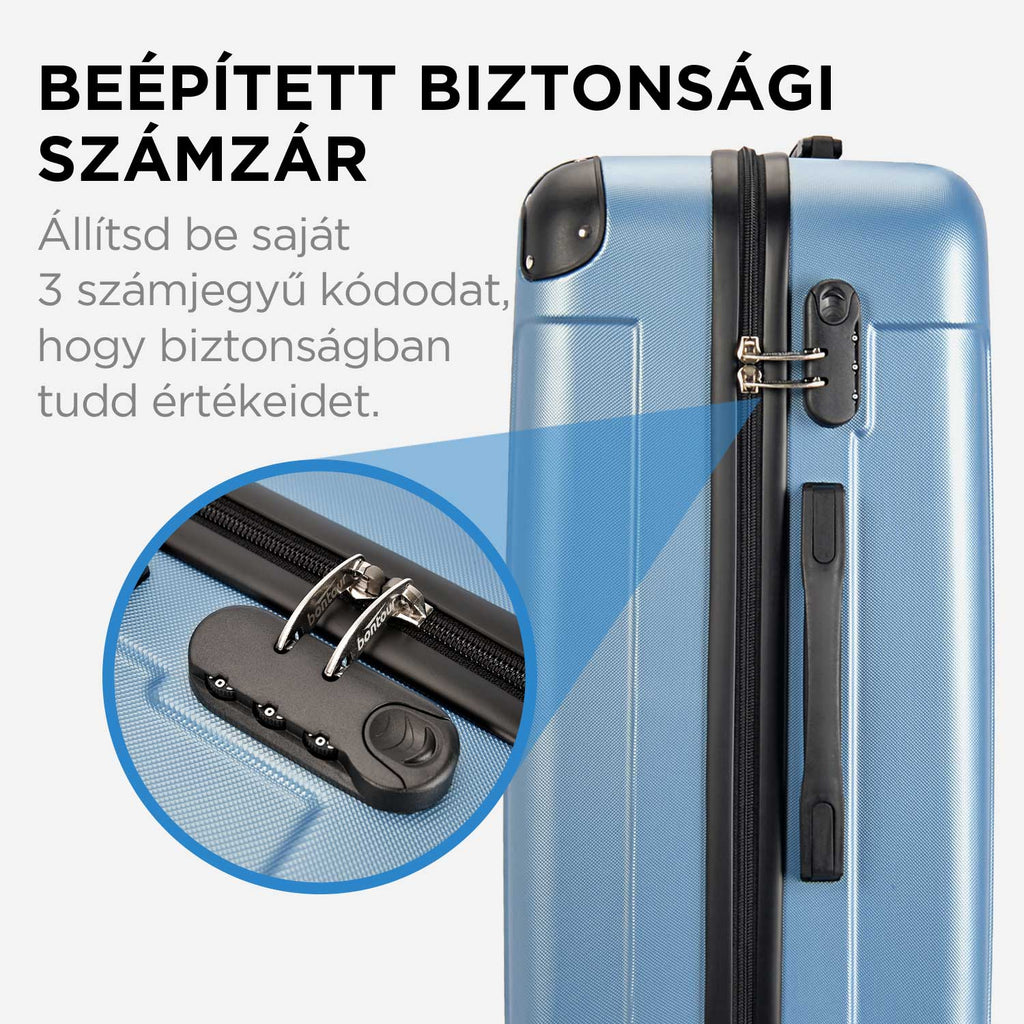 BONTOUR vertical 4 kerekes közepes bőrönd 65x44,5x27cm, m méretű, jégkék-3