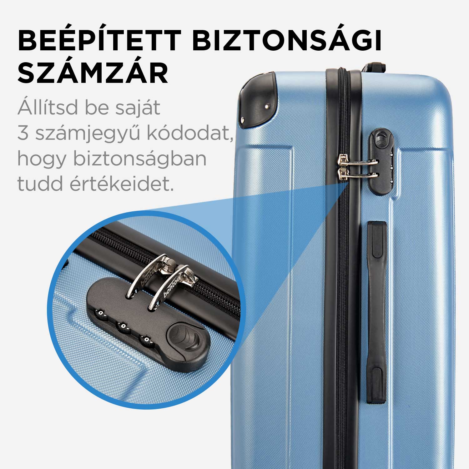 BONTOUR vertical 4 kerekes közepes bőrönd 65x44,5x27cm, m méretű, jégkék-3