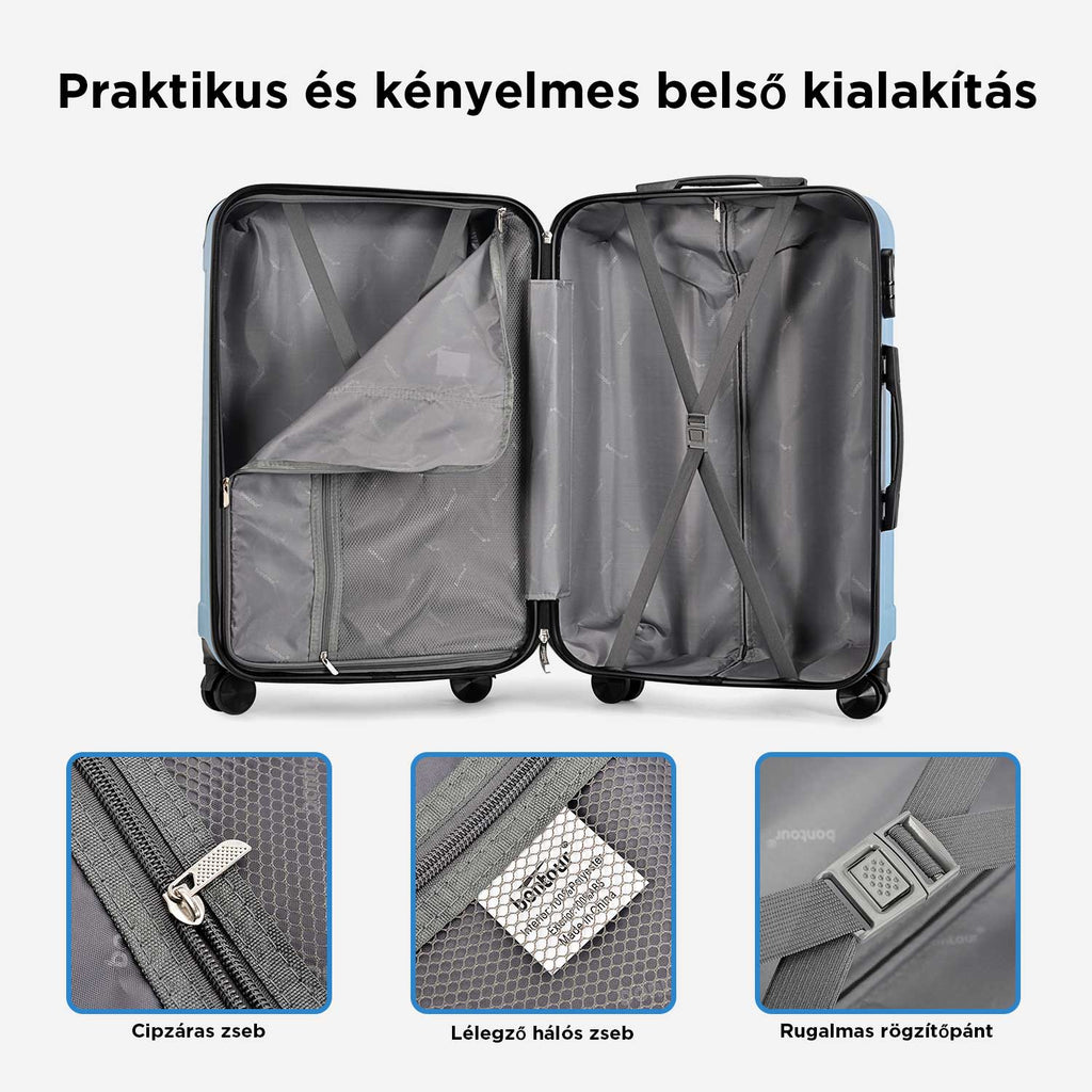 BONTOUR vertical 4 kerekes közepes bőrönd 65x44,5x27cm, m méretű, jégkék-4