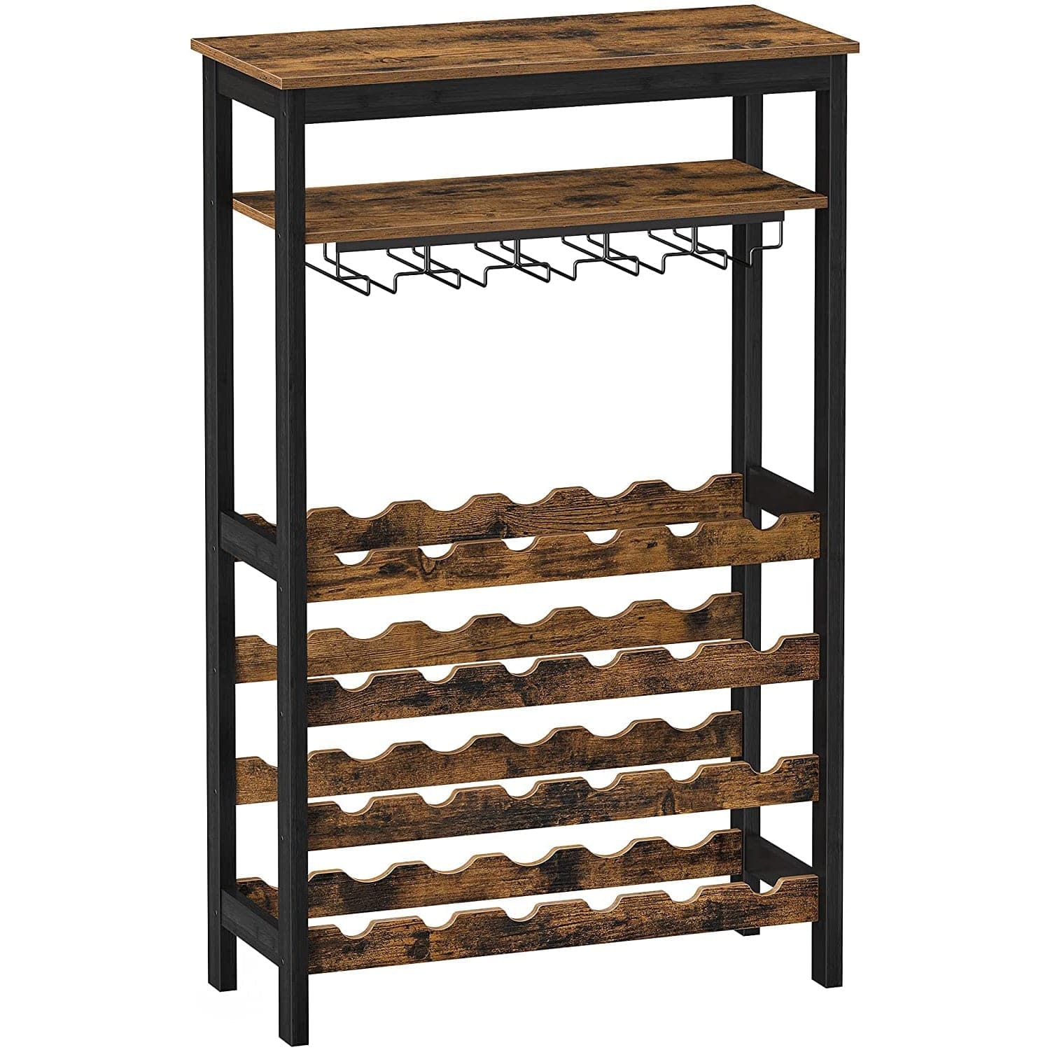 Bortartó állvány, 24 borosüvegnek, álló üvegtartóval, rusztikus barna 66x30x100cm-0