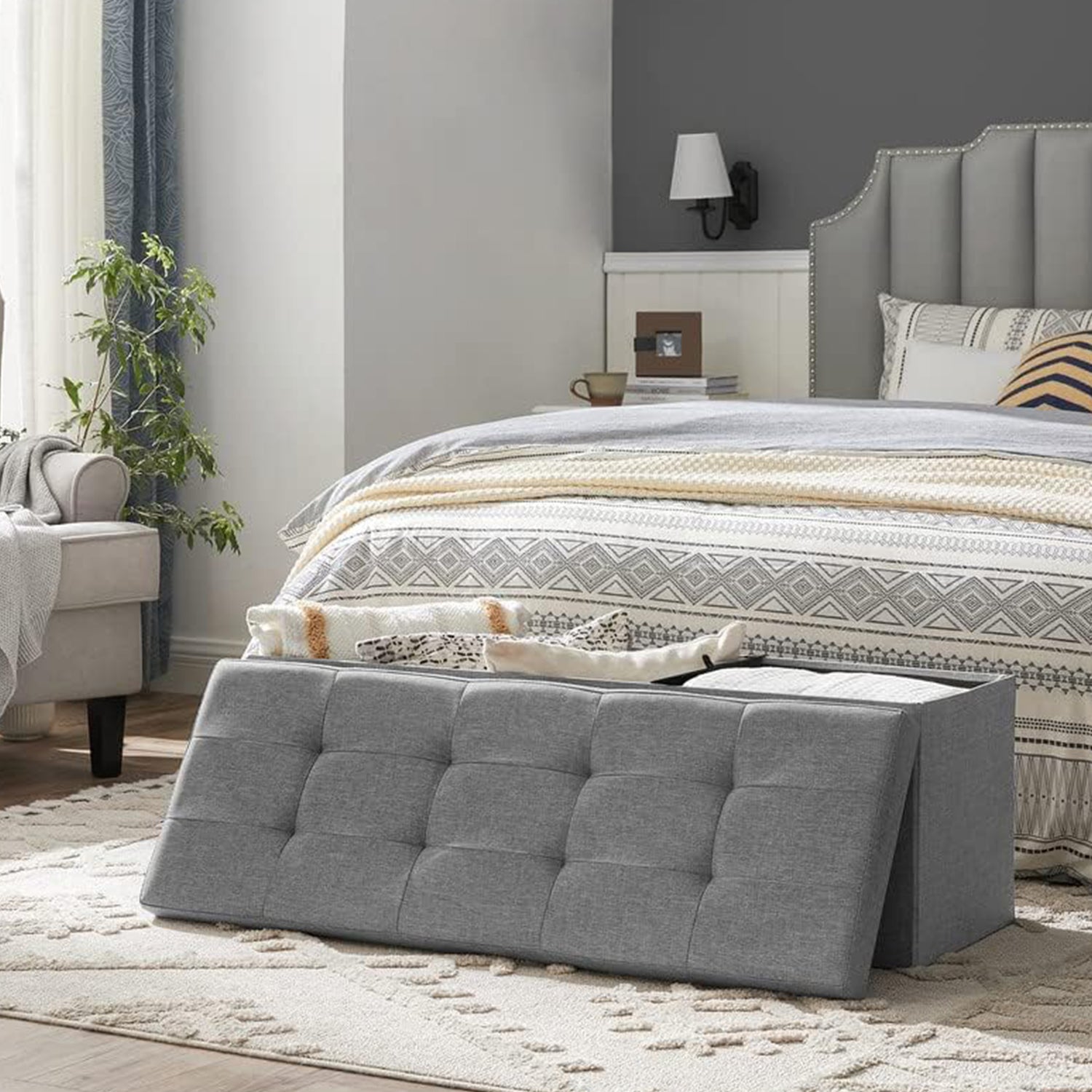 Összecsukható vászon tárolópuff, szürke 110x38x38cm-1