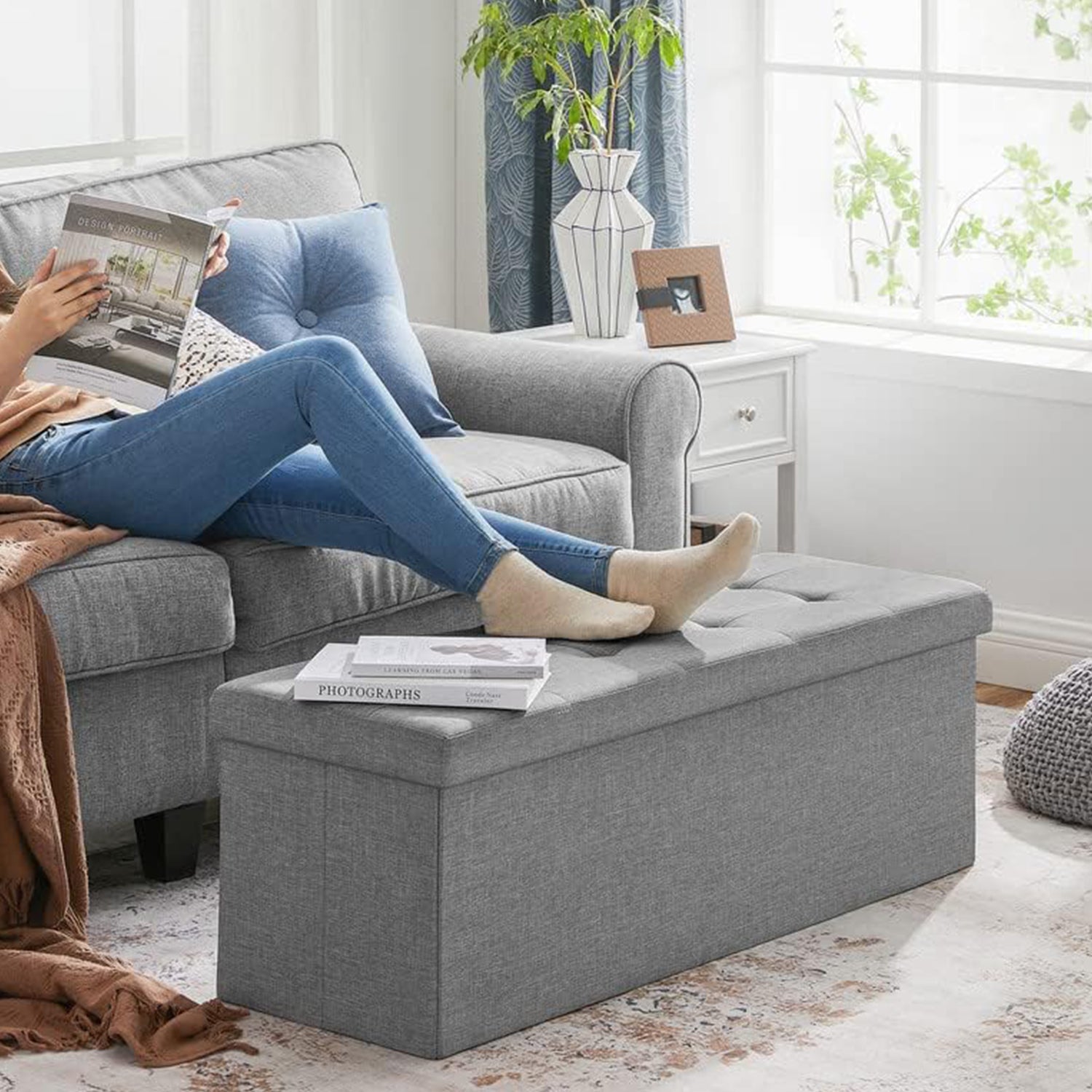 Összecsukható vászon tárolópuff, szürke 110x38x38cm-2