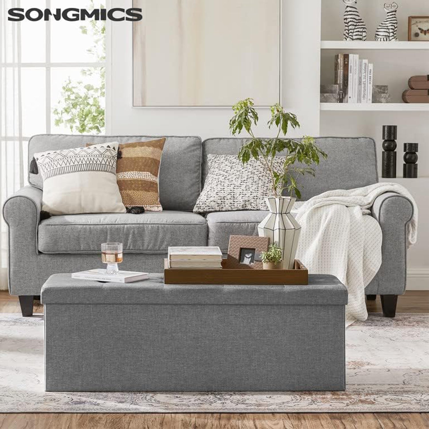 Összecsukható vászon tárolópuff, szürke 110x38x38cm-3